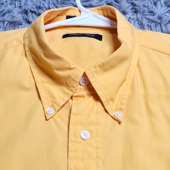 Vintage Nautica Shirt Men XL Bright Yellow Short Sleeve Sailing Button Up Down - Picture 4 of 10